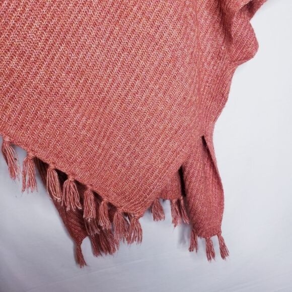 American Eagle Orange Knit Poncho Sweater Fringe Wrap Women's One Size Fits Most - Picture 4 of 8